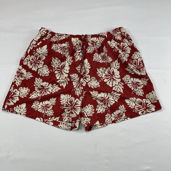 Op Swim Trunks Mens Size XL Floral Hawaiian Red Beige Lined Beach Ocean Pacific - Picture 1 of 16